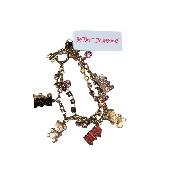✅NWT BETSEY Johnson charm bracelet gummy bears pink gold tone chain sparkly Pink - Picture 3 of 7
